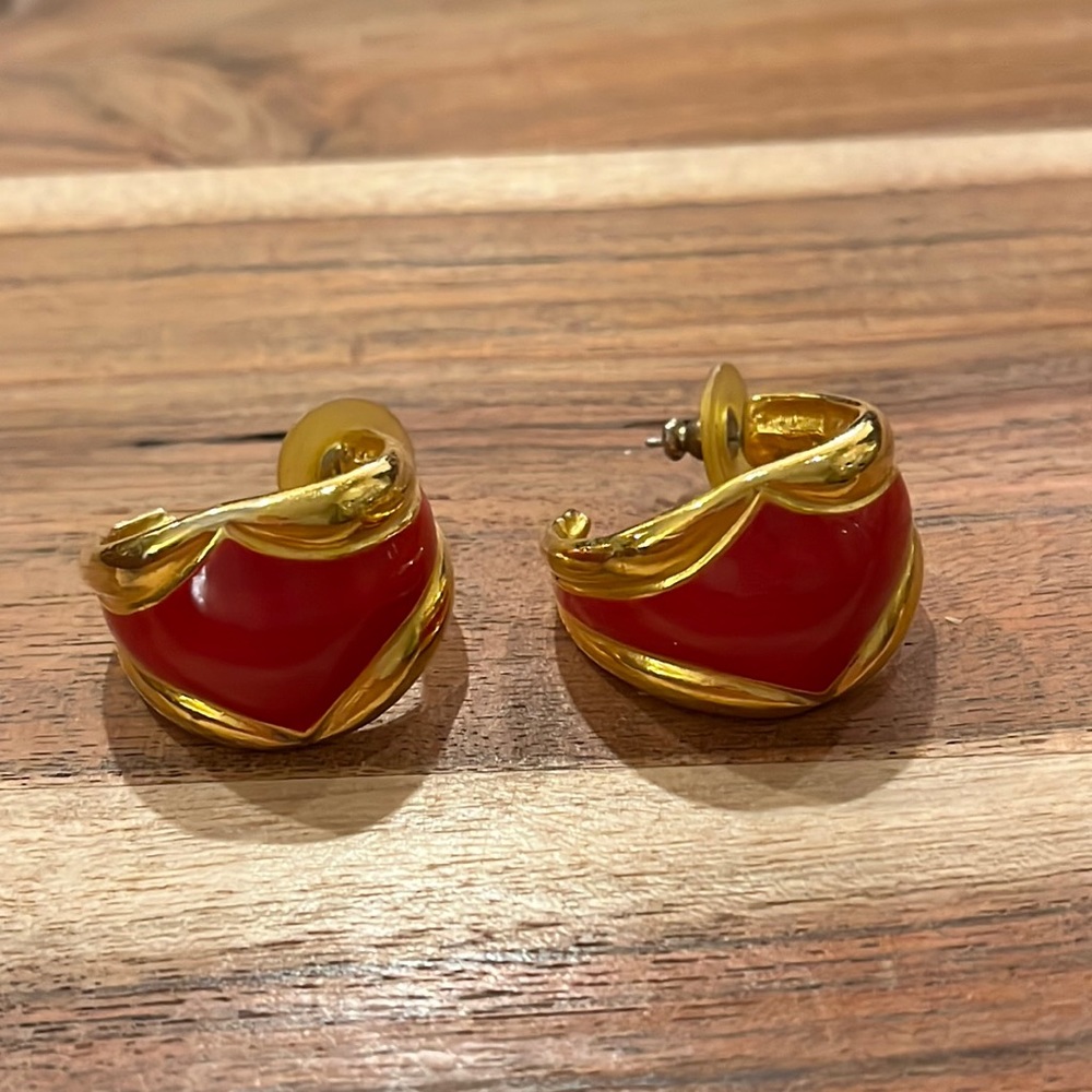 Chico's Gold & Red Hoop Earrings